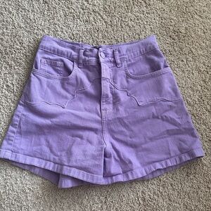 Purple denim shorts